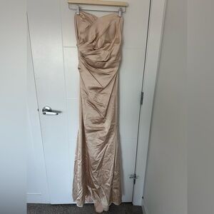 Le Chateau Champagne Satin Strapless Gown Mermaid Formal Dress Small NWT